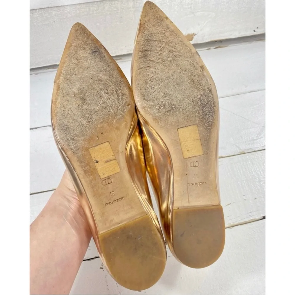 Christian Dior Gold Metallic Pointed Toe Flats - Picture 4 of 7